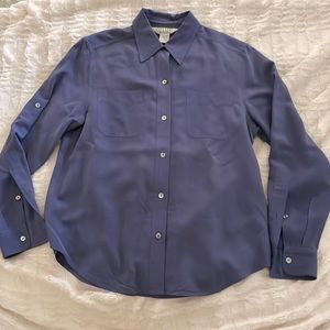 100 % Silk Ladies Blouse Denim Blue Color Size 6